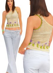 Тop crocheted exclusive elegant,сhampagnecolorwith the decor of flowers