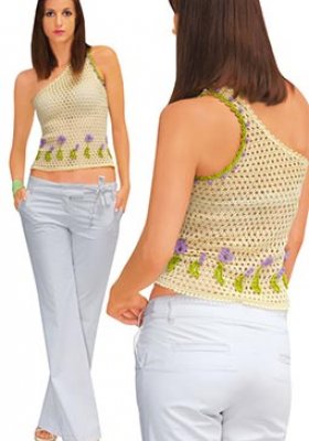 Тop crocheted exclusive elegant,сhampagnecolorwith the decor of flowers