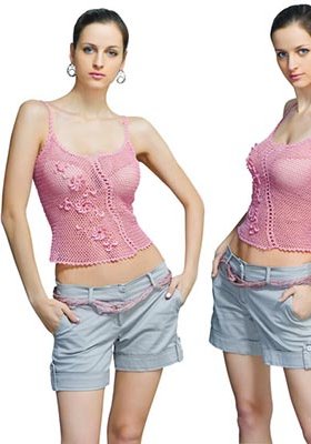 Pink crocheted exclusive elegant top with the decor offlowers