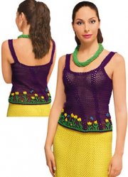 Purple crocheted exclusive elegant top with tulip flower decor