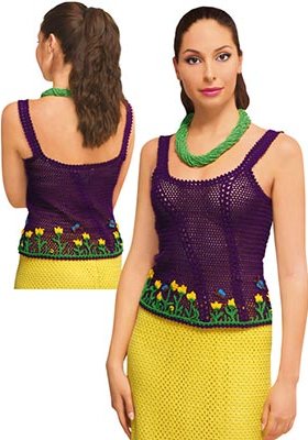 Purple crocheted exclusive elegant top with tulip flower decor
