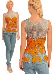 Irish lace gray top  with orange flowers