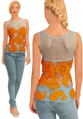 Irish lace gray top  with orange flowers