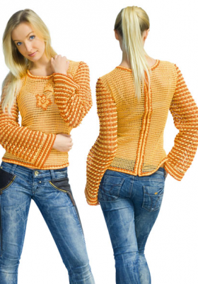 Women's crochet blouse with bulk patterns yellow and brown 