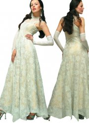 White crocheted  wedding  openwork dress. 