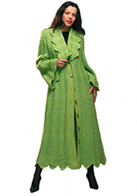 Light green coat crocheted in zigzag embossed pattern