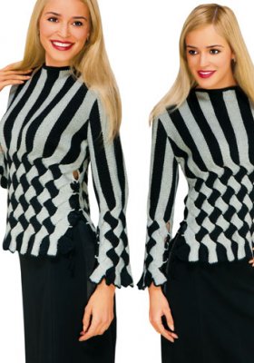 Sweater for women, knitted, black and gray, handmade