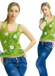 Lime crocheted exclusive elegant top with the decor ofdaisy flowers