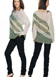 Women's tunic crocheted using the Brugge lace technique, white and gray