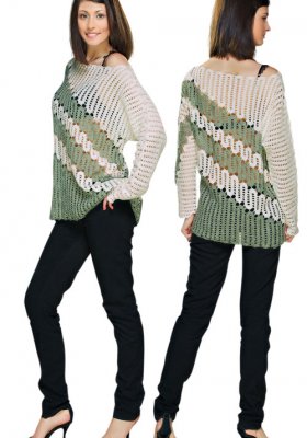 Women's tunic crocheted using the Brugge lace technique, white and gray