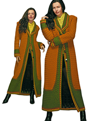 Brown and green coat crocheted  embossed pattern
