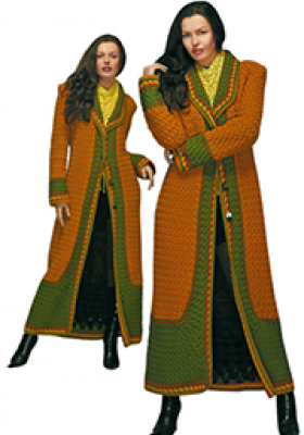 Brown and green coat crocheted  embossed pattern